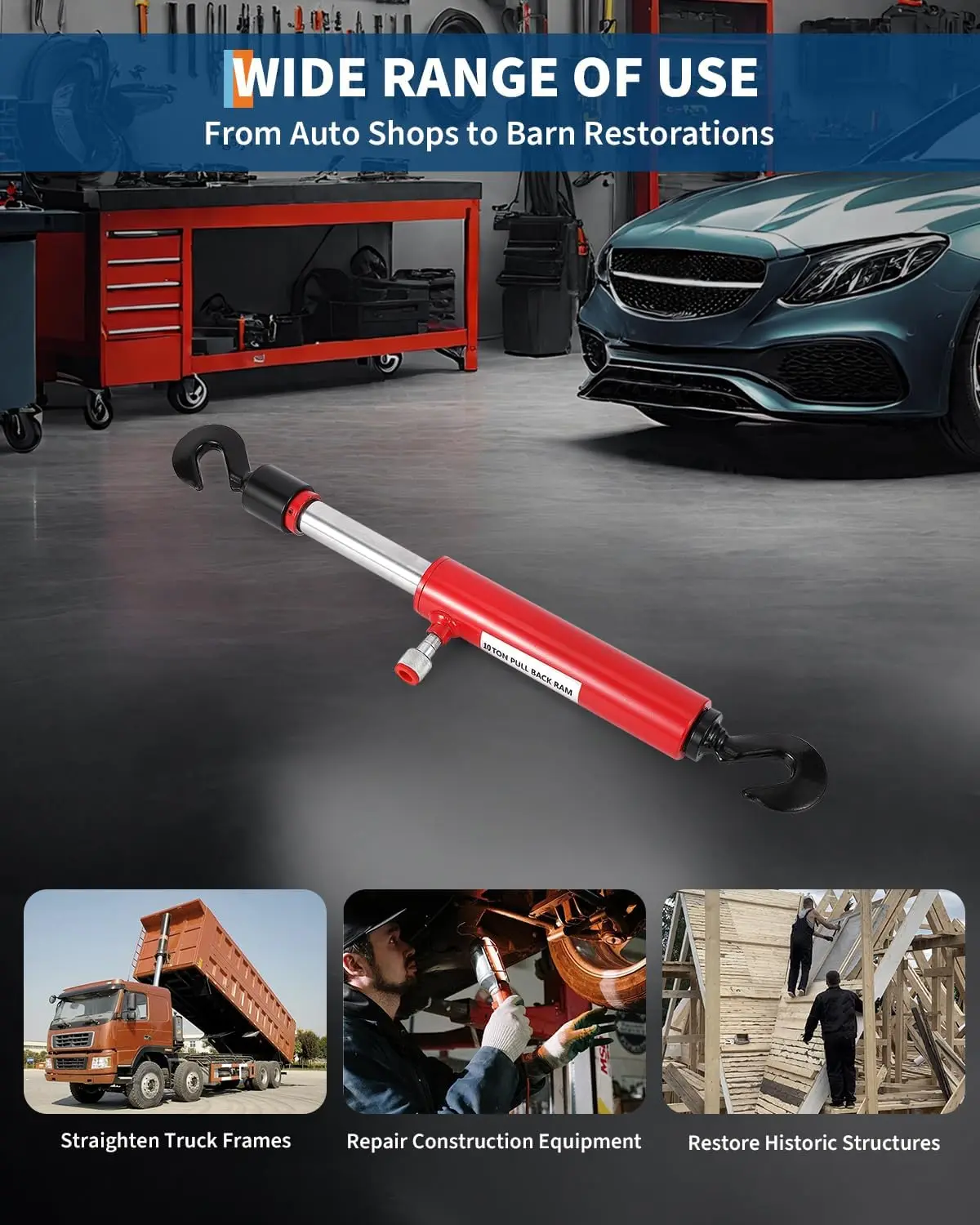 26 "10 طن الهيدروليكية التراجع رام لإصلاح جسم السيارات الثقيلة الإطار مستقيم اسطوانة مع خطافات دوارة #5