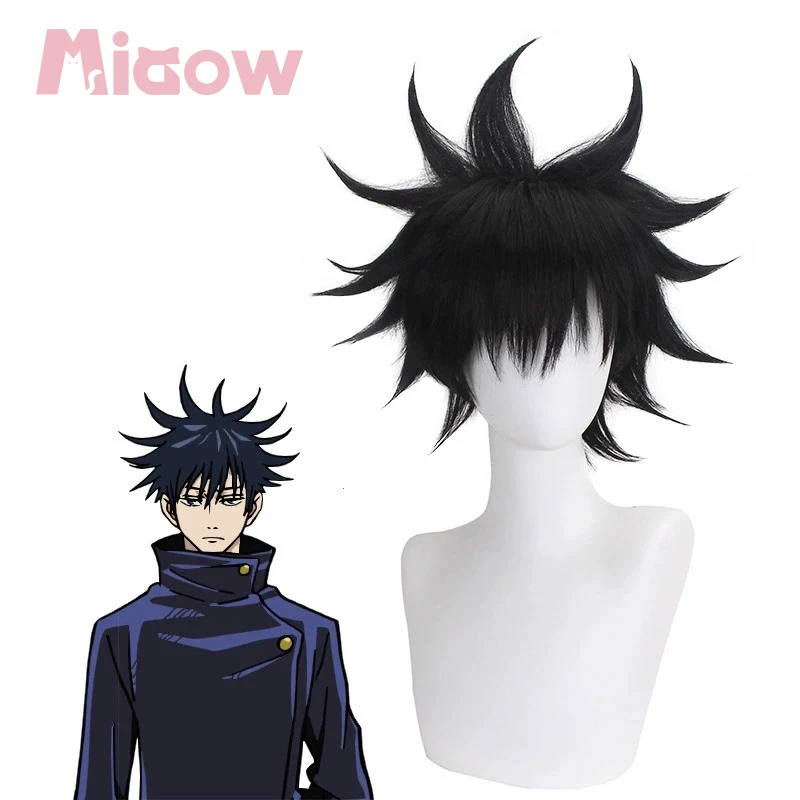 Jujutsu Kaisen Megumi Fushiguro Cosplay Wig, Black Spiky Short Wig with Simulation Scalp for Anime Halloween Cosplay
