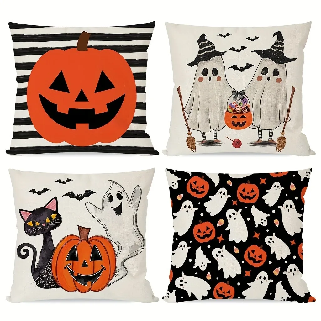 Halloween Magic Pumpkin Ghost Cat Spooky Patterns Pillow Covers Sofa Cushion Cover Holiday Party Decoration Gift