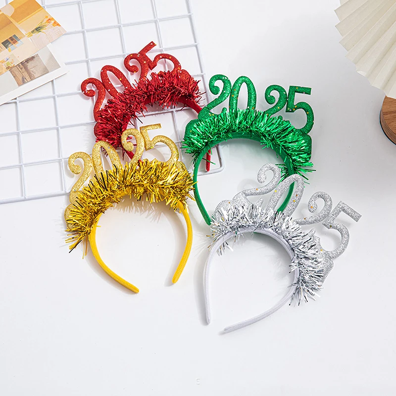 Letter 2025 Happy New Year Headband Glitter Crown Hair Hoop Christmas Headpiece Decorative Photographic Headwear Party Decor image 3