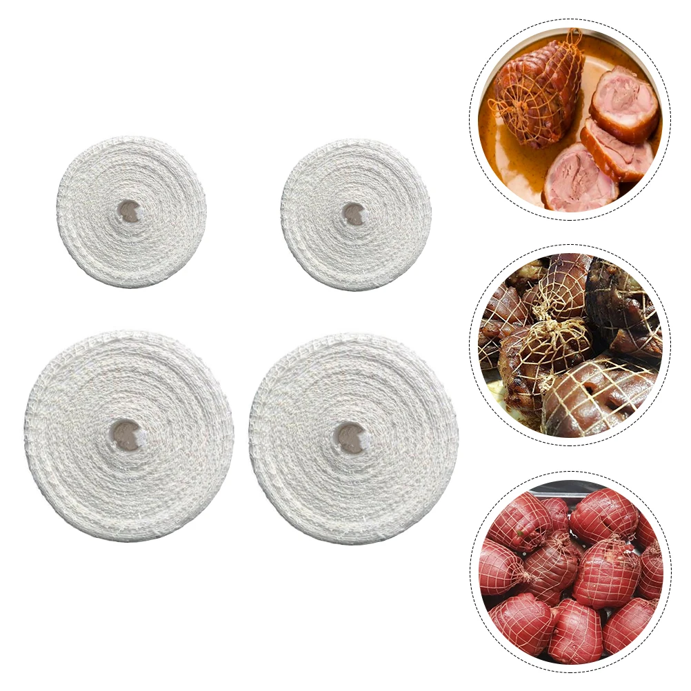 

4 Rolls Cotton Ham Sock Elastic Meat Netting Sausage Packaging Kitchen Accessories Cooking Supplies Food Wrapping Tool