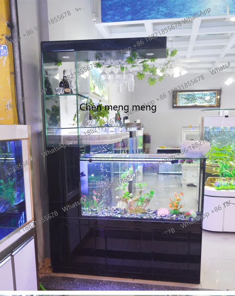 Wine rack bar fish tank with wine cabinet screen partition glass aquarium water-free fish tank