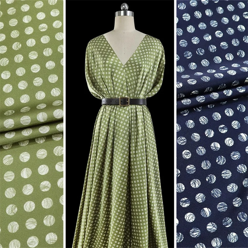 Classic Polka Dot Printed Stretch Satin 100% Mulberry Silk Fabric Luxury Clothing Shirt Evening Dress High-end Sewing Material