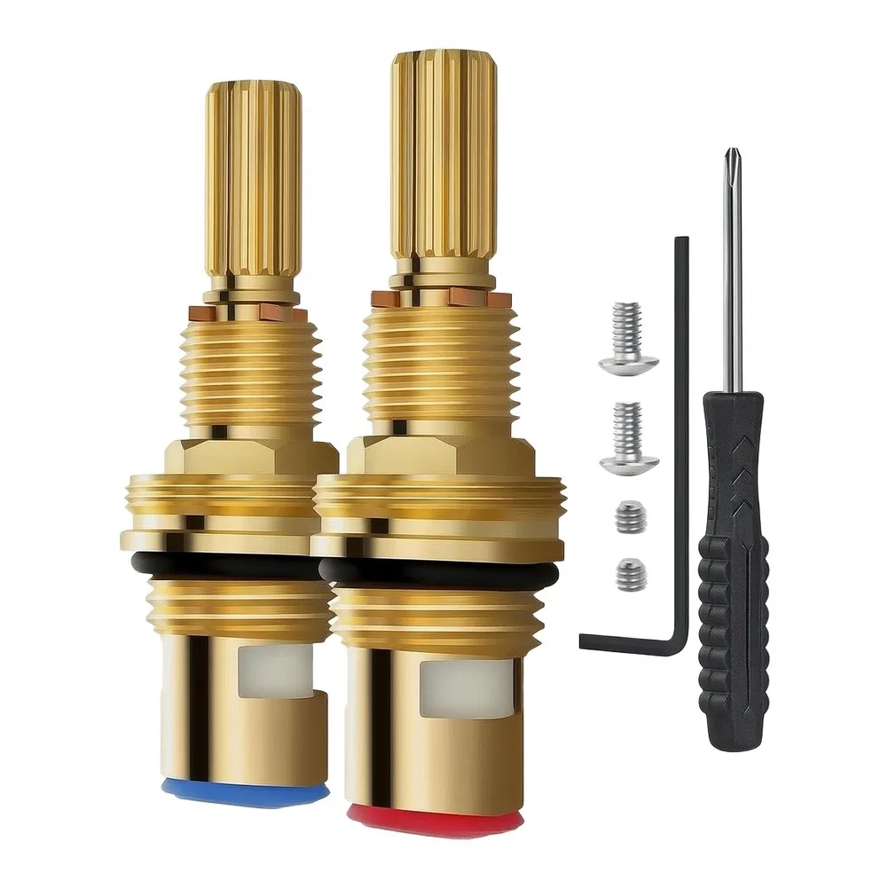 Leak Resistant Brass Faucet Cartridge 6.5cm for Hot Cold Mixing Faucets Includes Two Cartridges and Installation Hardware