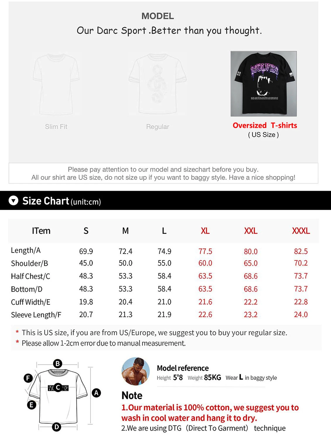 Darc Wolves Sport Oversized T-shirts Bodybuilding Gym Clothing Workout 100% Cotton High Quality US Size Darcsport Men T Shirts