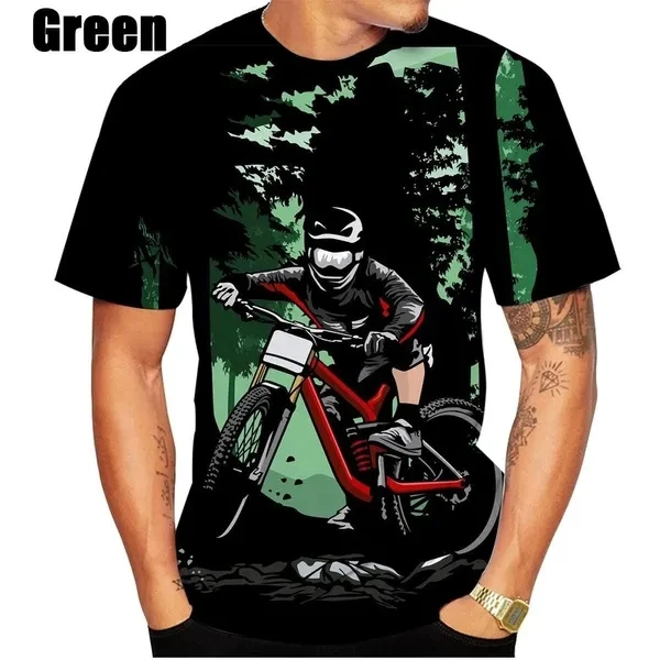 Summer Men T Shirts 3D Print Bicycle Graphic Tee T Shirt For Men Women Short-sleeved Round Neck Men\'s Plus Size Tops Streetwear