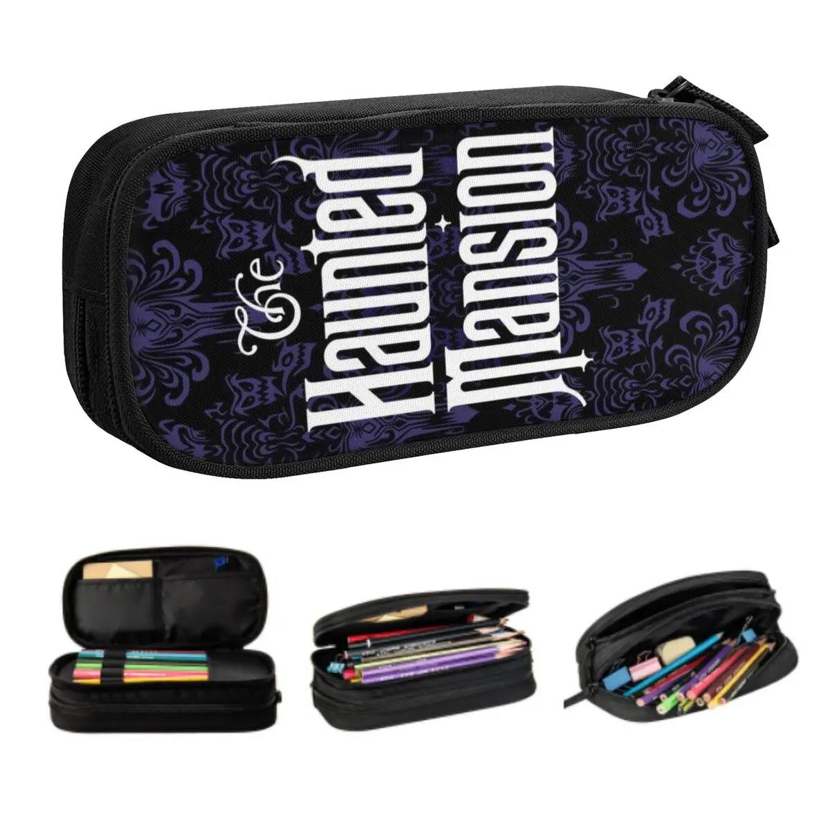 Kawaii Haunted Mansion Pencil Case for Custom Retro Vintage The Halloween Ghost Large Storage Pen Box Bag School Accessories