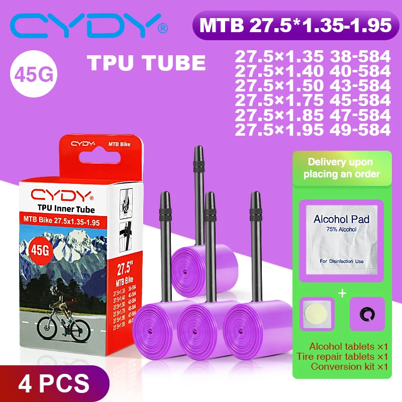 43g CYDY TPU Schlauch MTB 26 27.5 Fahrrad-Innenschlauch 26/27.5x1.35 1.4 1.5 1.75 1.85 1.95 Zoll Pneu Mountainbike-Reifen 26/27.5 Reifen