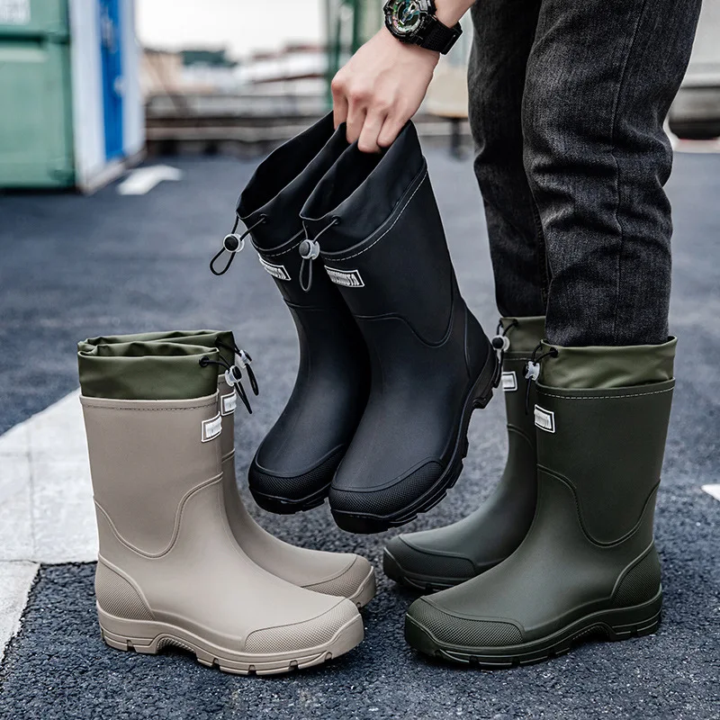 Thick-soled wear-resistant rubber shoes for men and women, mid-calf waterproof anti-slip fishing construction site rain boots