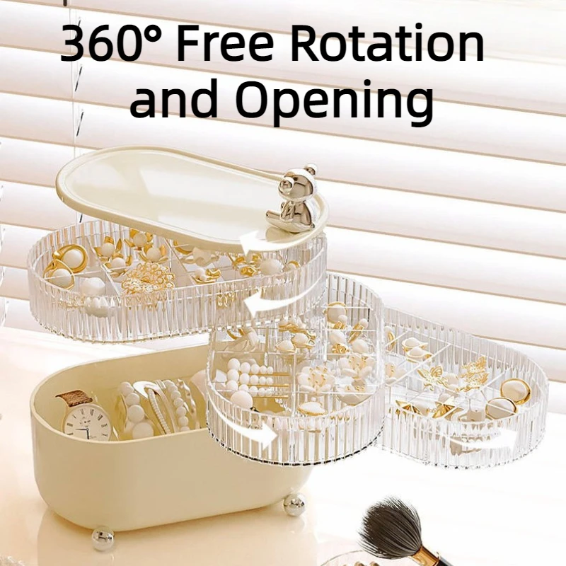 Rotatable Jewelry Storage Box Aesthetic Ring Boxes Large Transparent Earrings Watches Organizer Case Plastic Woman Jewelry Cases