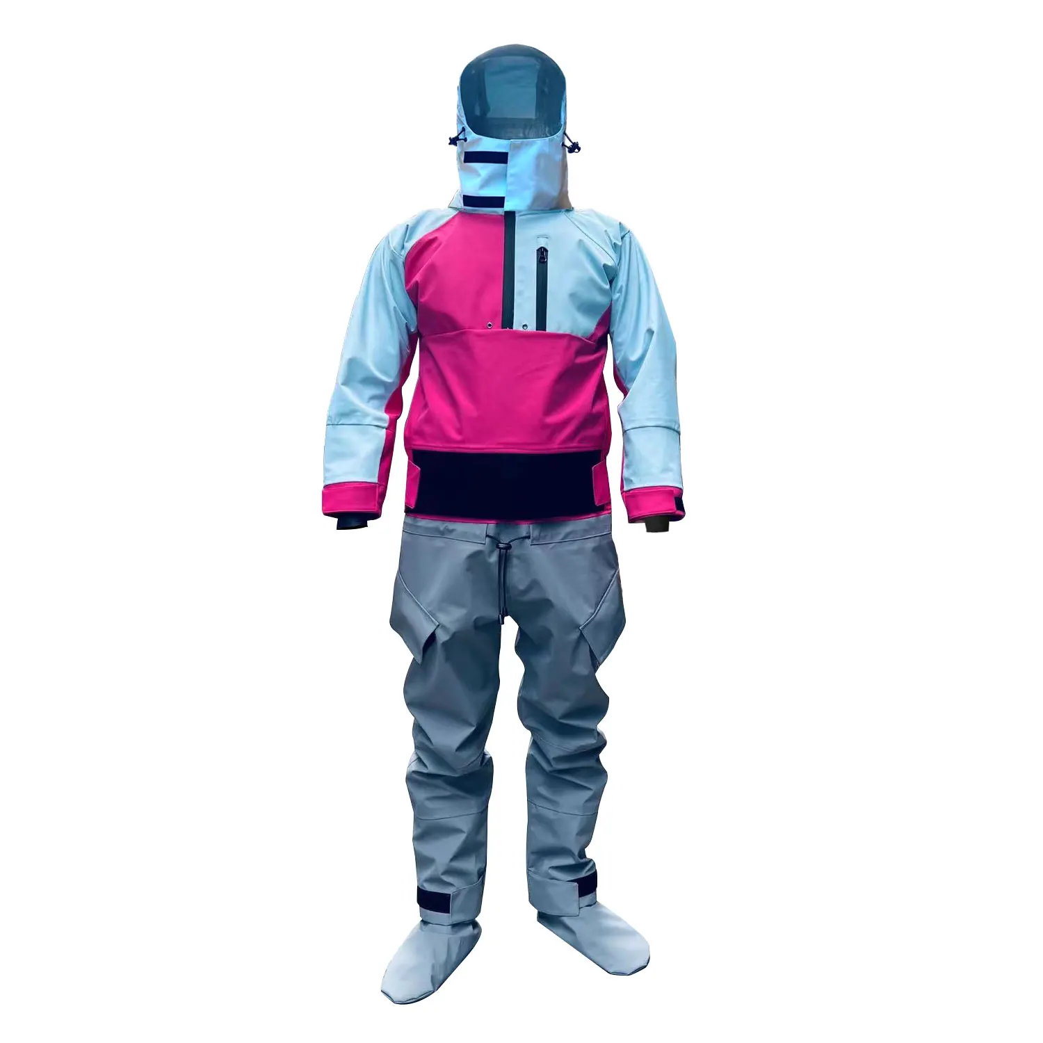 Women Waterproof Breathable Kayak Drysuit With Removable Hood Sock Foot Design For Whitewater Rafting Canoeing Sailing Cold Water Sports Kayaking Windsurf Dry Suit for Cold Water