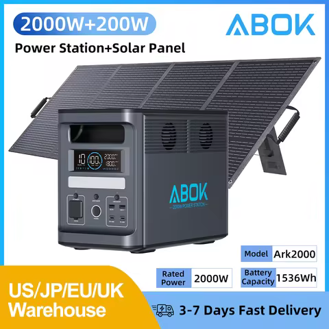 ABOK Ark2000 Portable Power Station with 200W panel 2000W 1536Wh Solar Generator for Road Trip Off-grid Power Outage UPS Camping