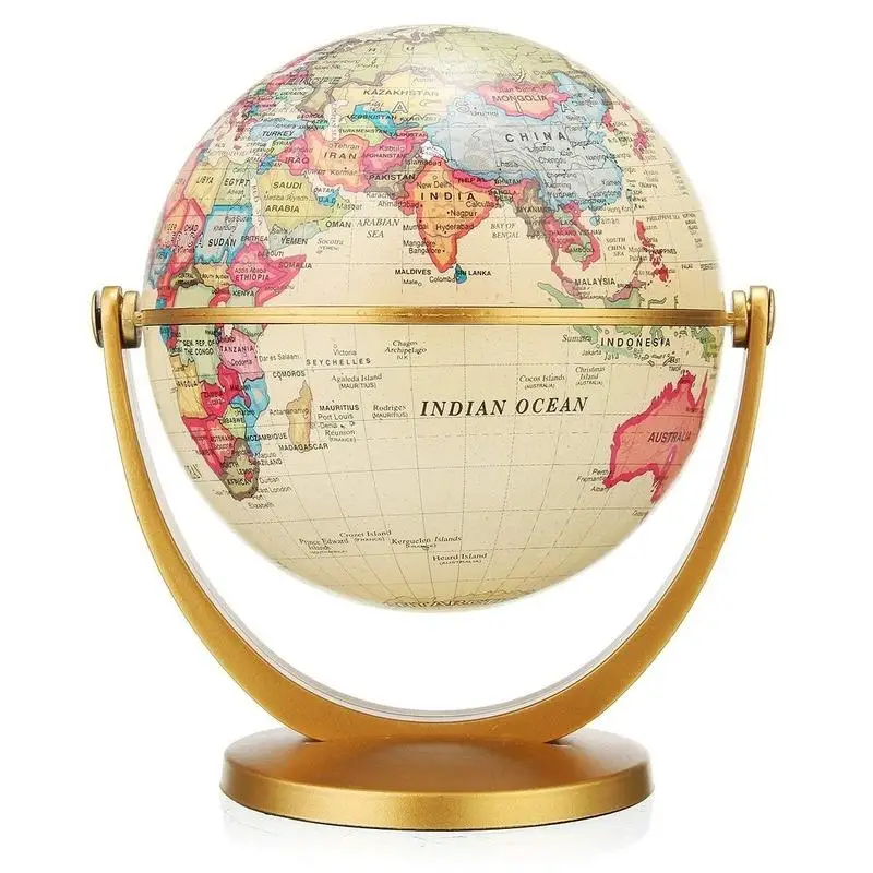 2Kinds Retro Globe Earth World Ocean Map Ball Antique Desktop Geography Learning Education Home School Decoration 360 Rotating