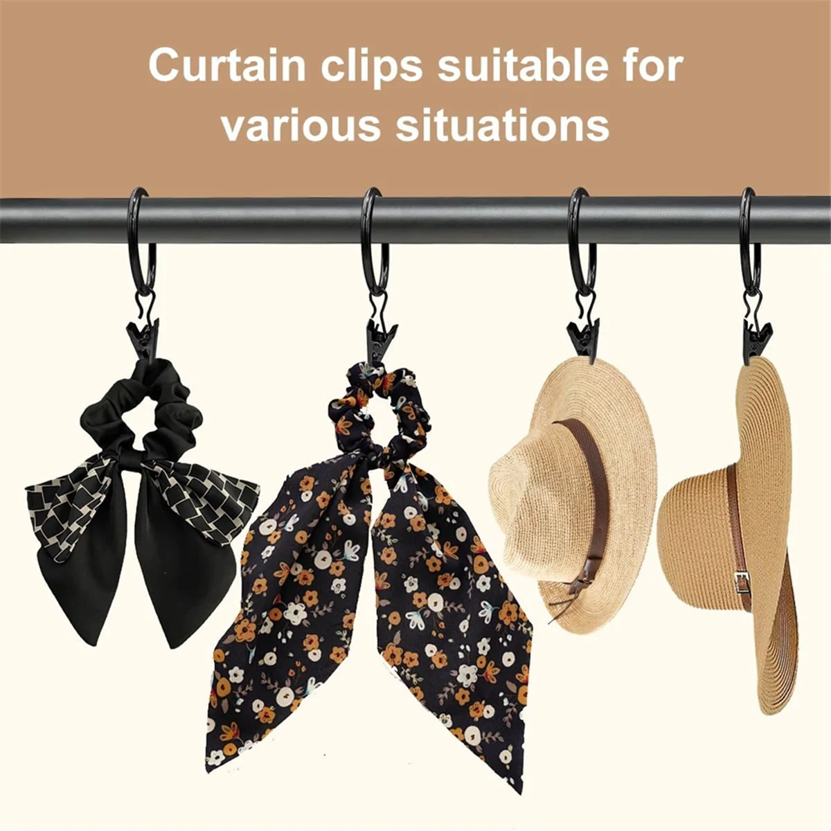 

Кольца для штор с зажимами, крючки для колец, диаметр 1,5 дюйма, подходят для стержня до 1,2 дюйма, скребковые кольца, черные