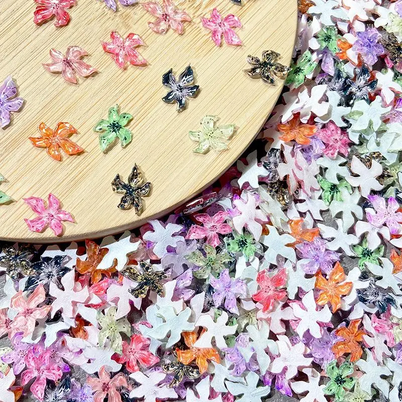 20/50 pçs cor misturada flores de lírio encantos de unhas macio escultura 3d flor resina gradiente lírio decoração da arte do prego manicure salão de beleza
