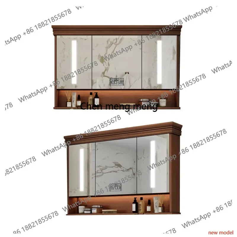 N138Solid wood bathroom smart mirror cabinet mirror box wall-mounted bathroom mirror, with shelf cabinet