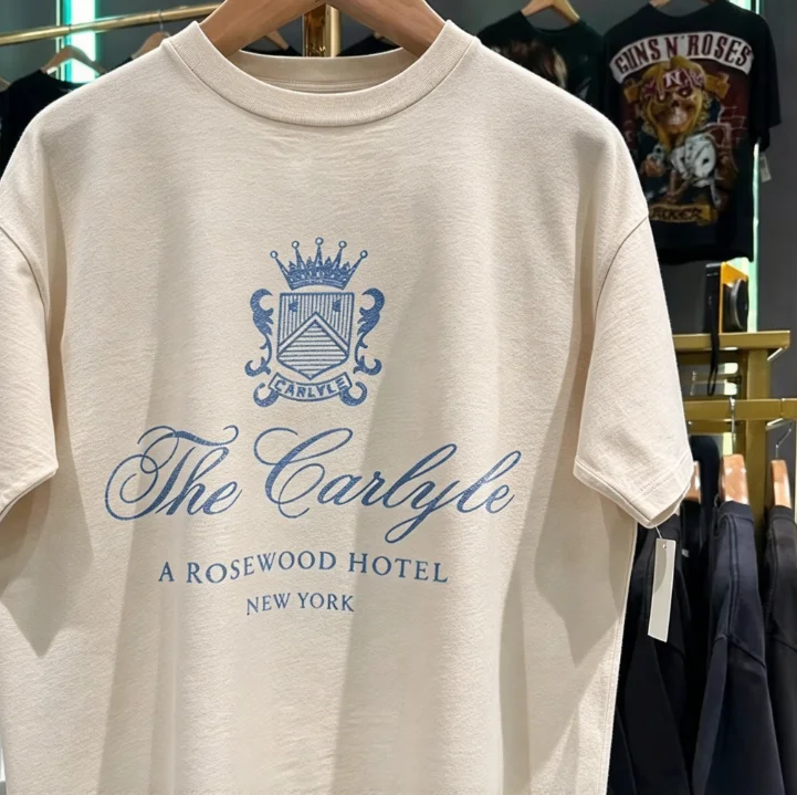 2026 new Men Vintage Heraldic Crest Graphic T Shirt Blue Crown Emblem Script Letter Print Off White Short Sleeve Casual Tee Tops