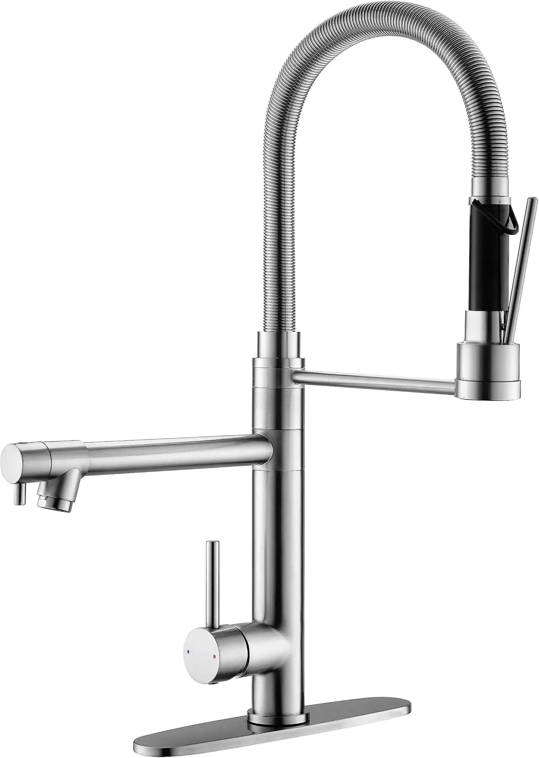 

Commercial Dual-Spout Kitchen Sink Faucet with Pull Down Sprayer Brushed Nickel