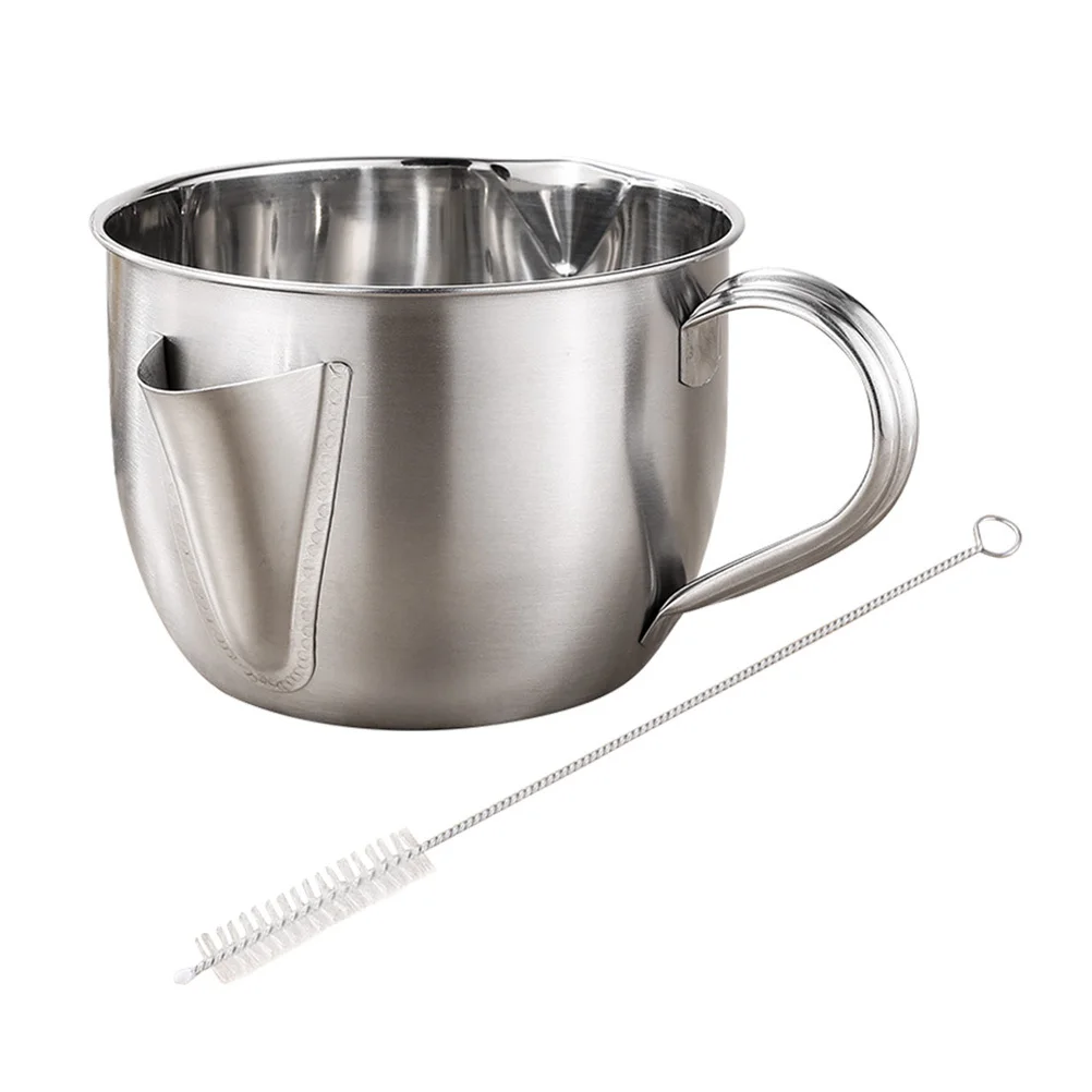 

Stainless Steel Grease Separating Bowl Oil Soup Strainer Large Capacity Lid Cleaning Brush Kitchen Tool for Home Restaurant