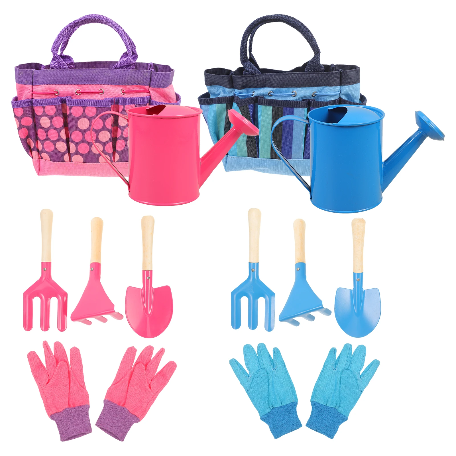 

2 set Garden Tool Set For Kids Gardening Tools Outdoor Planting Kit Watering Can Gloves Shovel Rake Fork Carry Bag Wood Handle