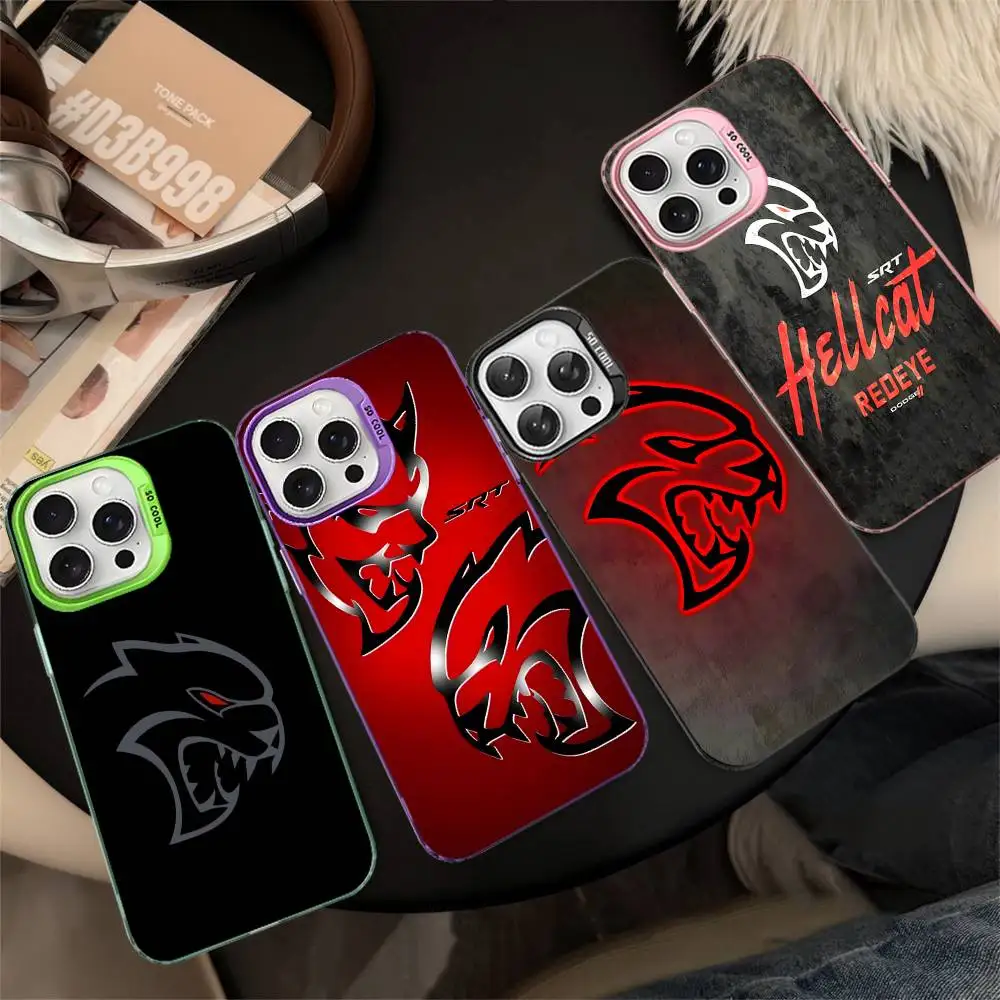Funda para Teléfono con Diseño de Auto Dodge Challenger S-SRT para iPhone 17 16 15 14 11 12 13 Pro Max Pro Plus, Color Plateado