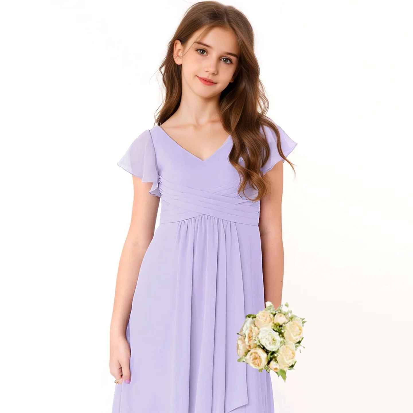 Robe de vacances courte devant et dos long en mousseline de soie pour filles, robe pour adolescentes, robe de demoiselle d'honneur junior, robe de mariée,/personnalisée