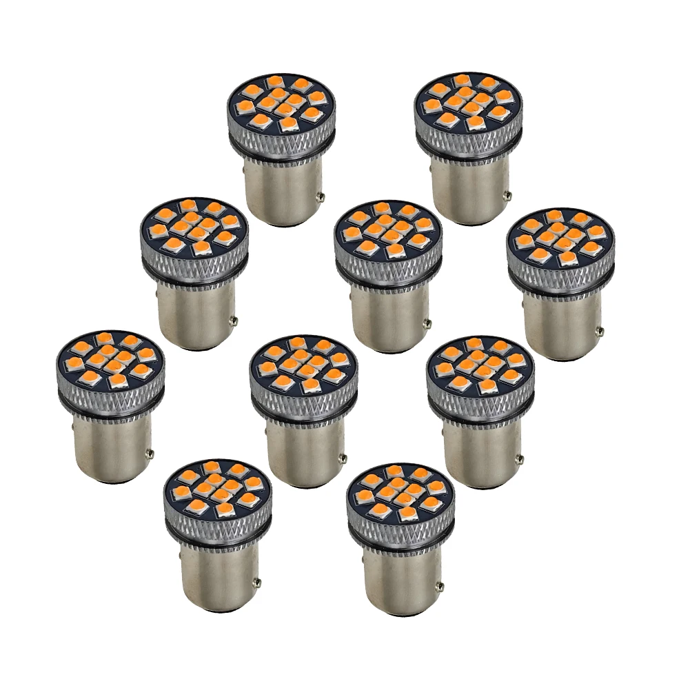 LED arancione 12SMD BAY15D 1156 P21W DRL Indicatori di direzione Lampadine di parcheggio per camion auto P21W BAY15D 1156 1157 7440 3157 T20