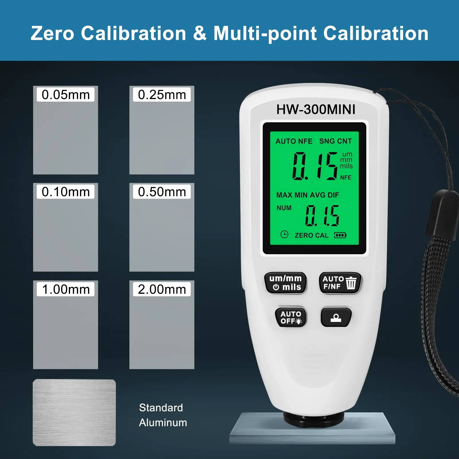 HW300-MINI Coating Thickness Gauge Industrial Anti Slip Paint Thickness Gauge for Automotive Film Coating Layer 1Pc White Black