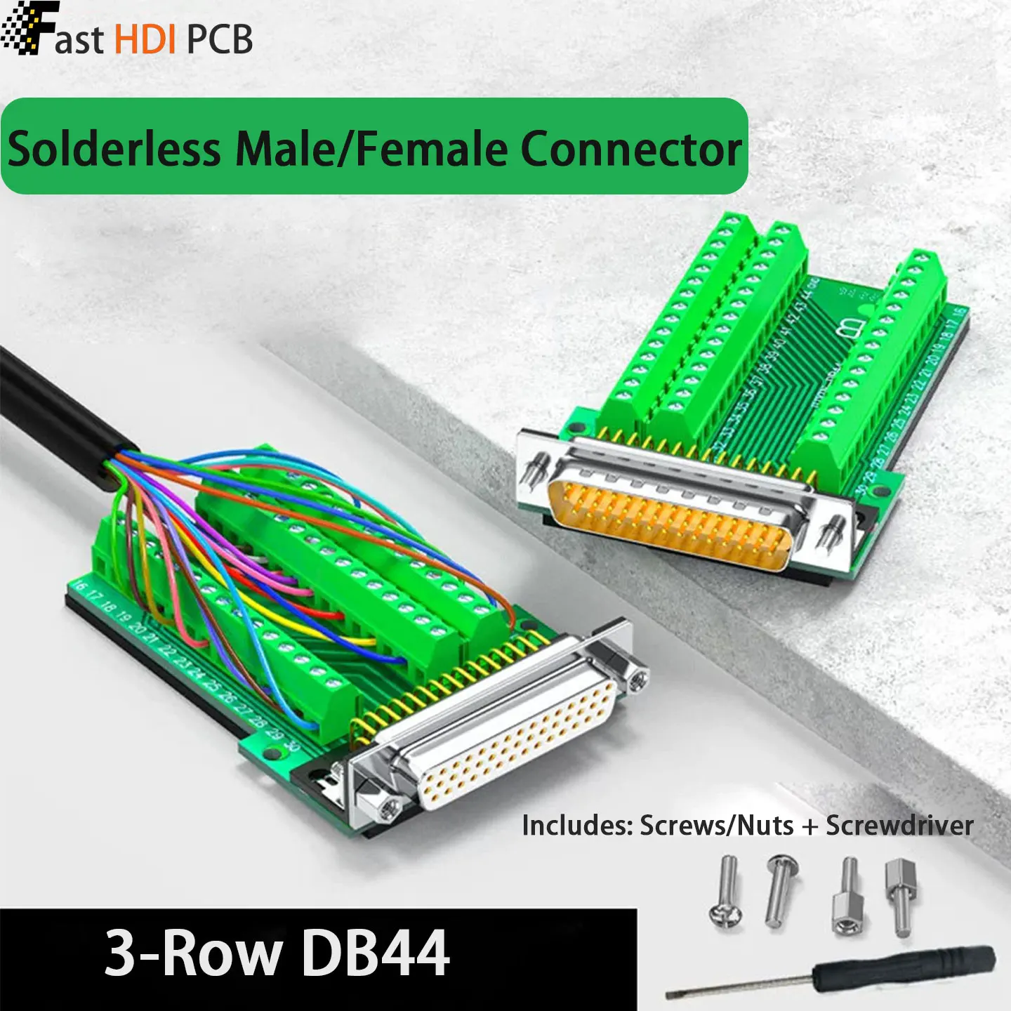 DB44 Solderless Connector Male Female 44 Pin High Density D-Sub Screw Terminal Block for Servo Drive I/O Interface PLC CNC