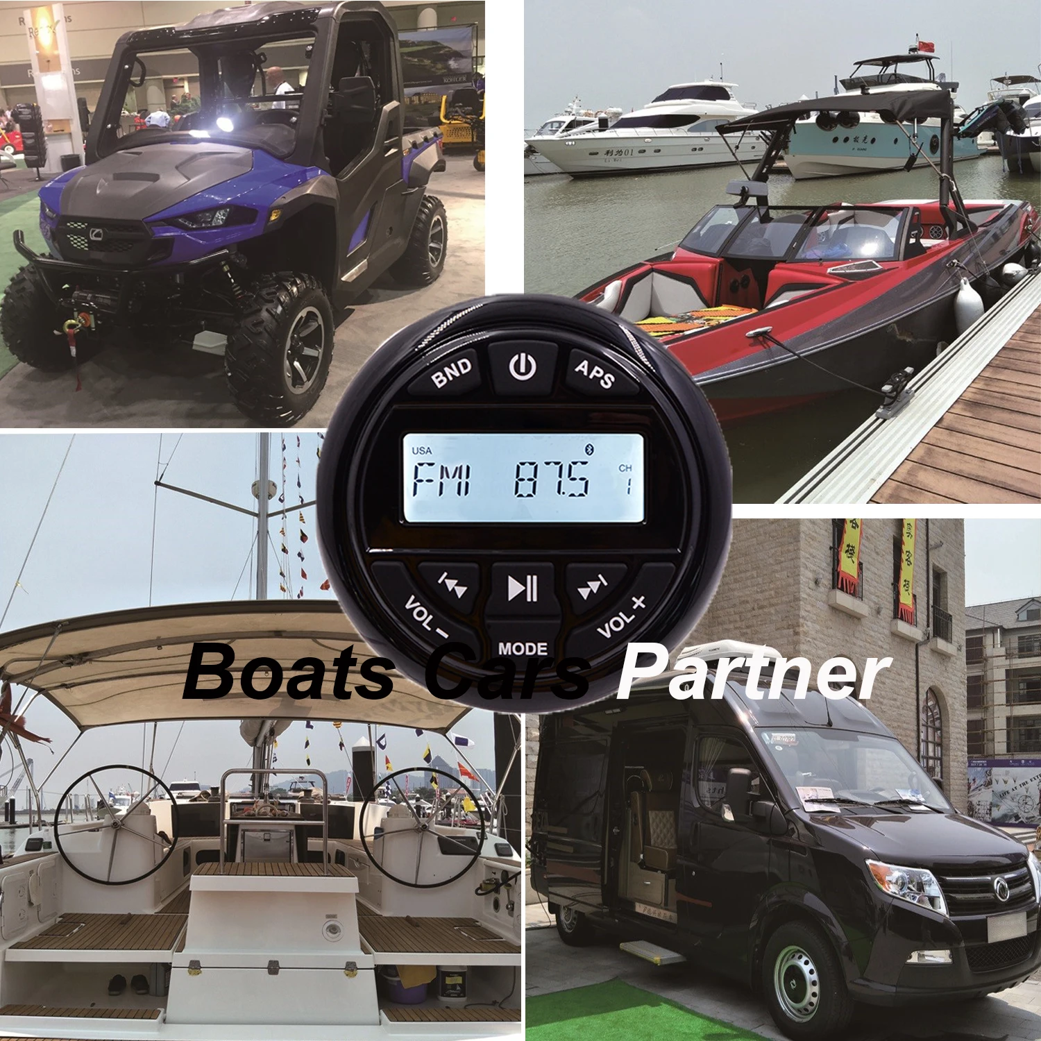 GUZARE Marine Stereo Boat Radio Receiver Waterproof 2 Din, Support Amplifier / Wired Remote Control 4007 for Jet Ski,ATV,UTV,RV