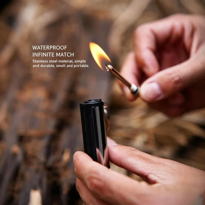 2026 Novel waterproof permanent match Metal Keychain Style Lighter with design Portable Outdoor Backup Tool Practical Camp Tool