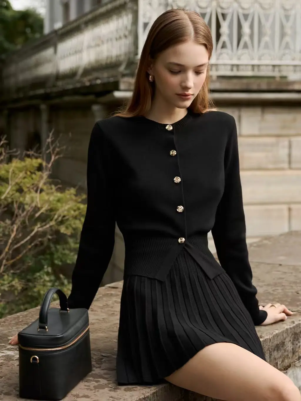 

2024 Women's 2-Piece Set French Style Knit Cardigan & High Waist Pleated Skirt | Fall Winter Outfits Casual Chic Tweed Suit