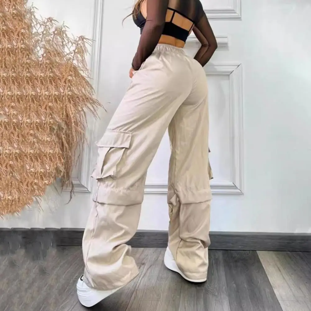 

Y2K Women Vintage Cargo Pants Korean Harajuku Parachute Elastic High Waist Chain Straps Sweatpants Wide Leg Joggers Trousers