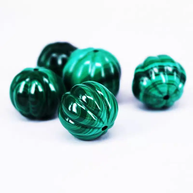 1piece green Malachite carved pumpkin 16mm 18mm 20mm full hole for DIY jewelry making  loose beads  FPPJ wholesale nature