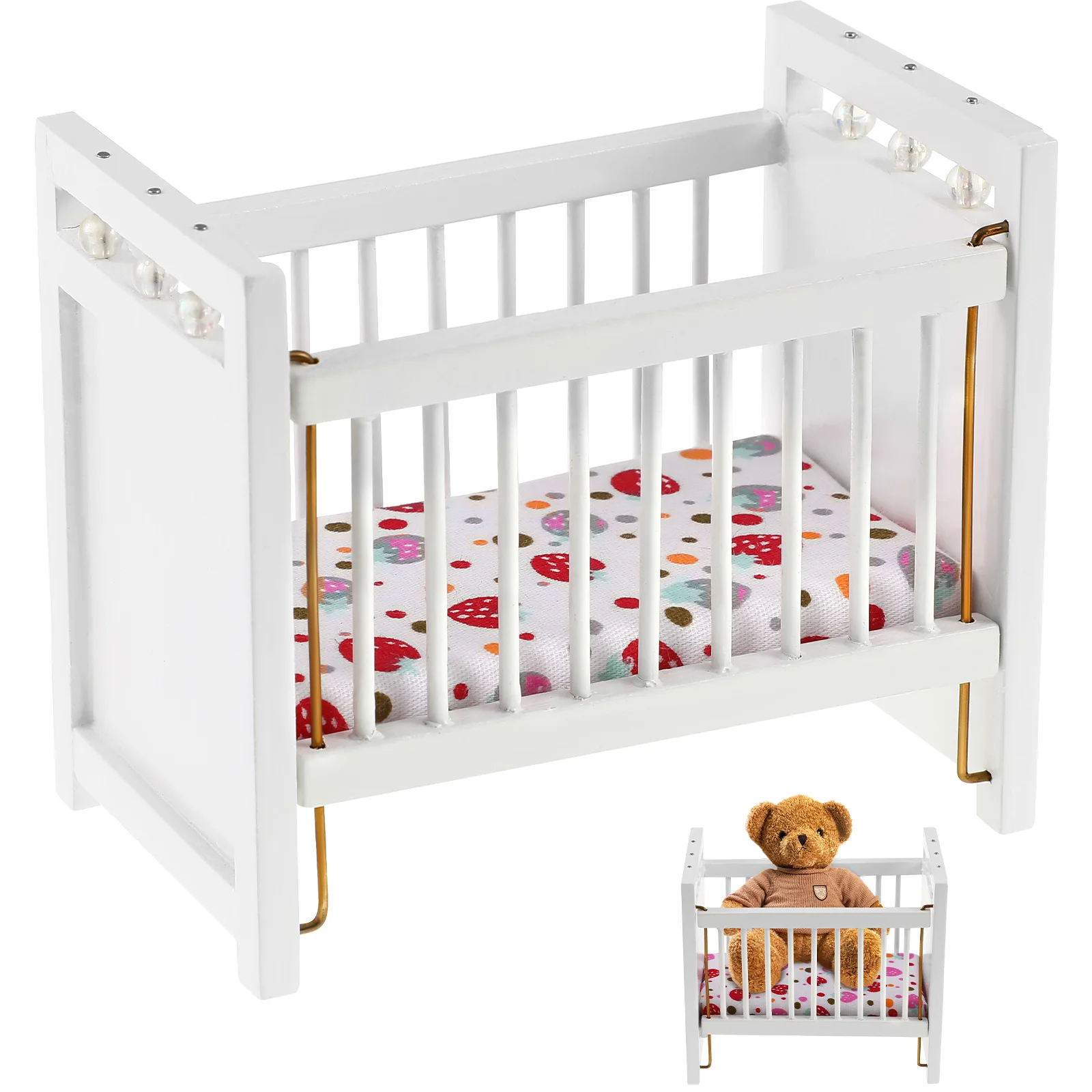 

House Crib Dollhouse Furniture Craft Decorative Accessory Baby Bed Miniature Toy Cradle for Dolls