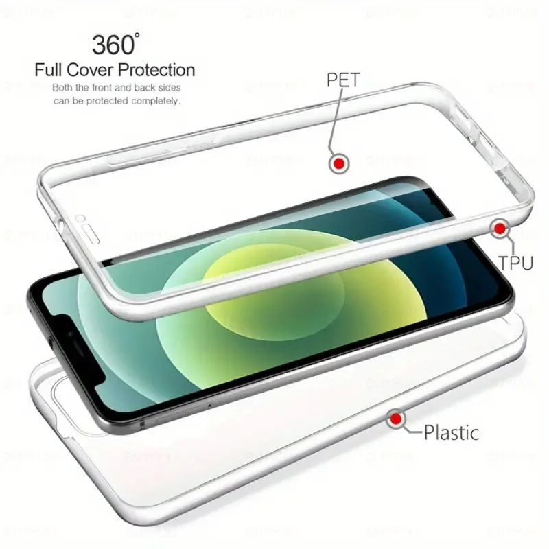 360 Full Body Front Back Protective Case For iPhone 16 Pro Max 15 12 13 14 11 Pro Max X XR XS 7 8 Plus SE Soft Hard Clear Cover