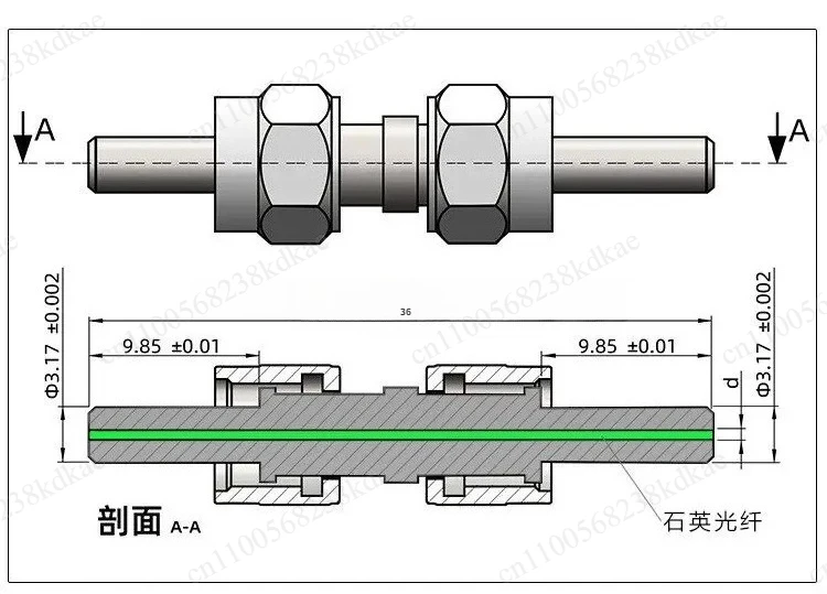 cable-de-espectroscopia-corto-de-fibra-optica-sma905-de-doble-cabezal-con-nucleo-grande-de-600μm-y-ferula-metalica-de-doble-tuerca