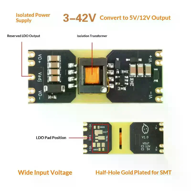 Isolated DC-DC Boost Converter Module 3-42V Input To 5V/12V Output Short Circuit Protection For Industrial Power Supply
