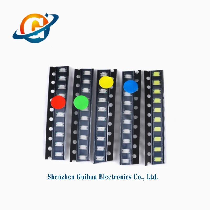 1206 SMD LED Common Component Pack (Red, Blue, Green, Yellow, White) with 5 types and 10 pieces each