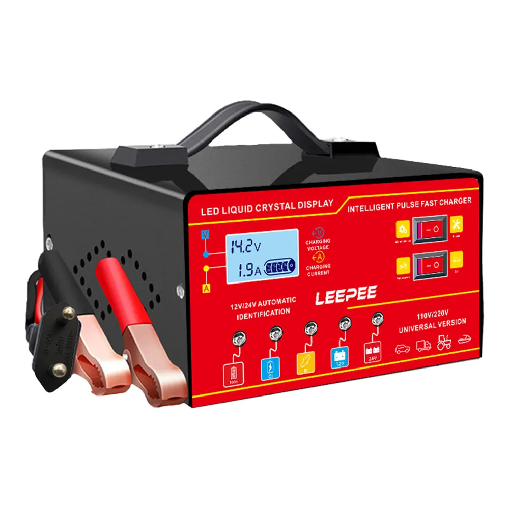 

Car Battery Charger Digital LCD Display Voltage Temperature Detection Intelligent Pulse Repair 12V 24V 6A Overvoltage Protection