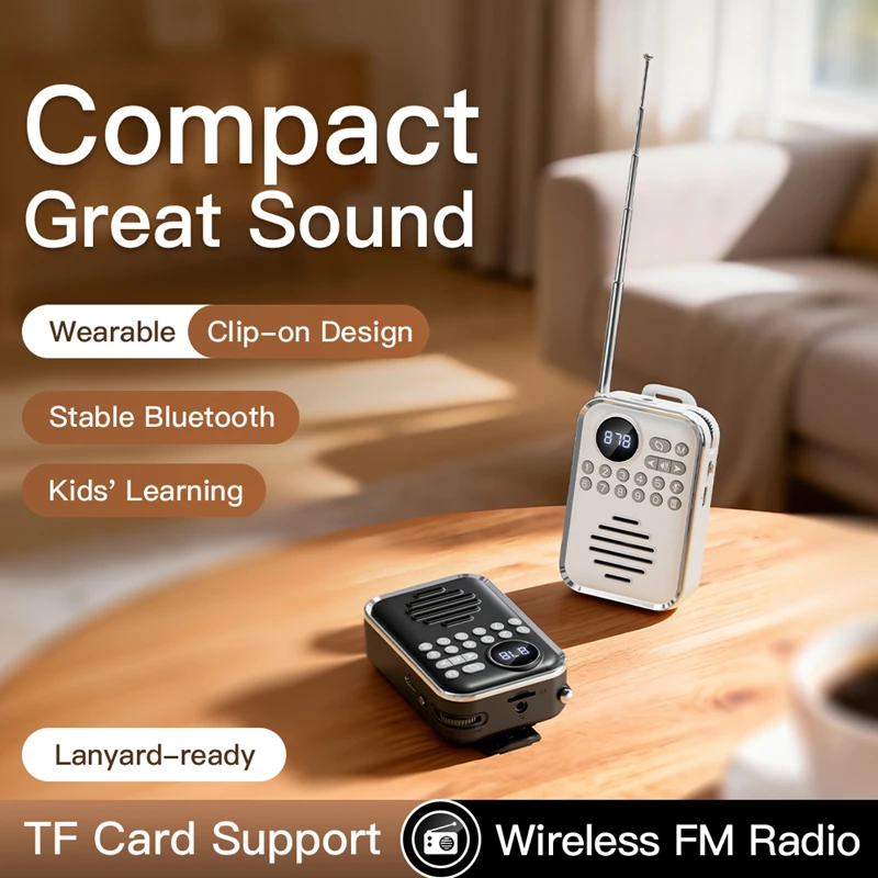 Lenovo New Bluetooth Speaker Radio Display Screen High Volume Plug-in Mini Outdoor Portable Back Clip Speaker Long Battery Life