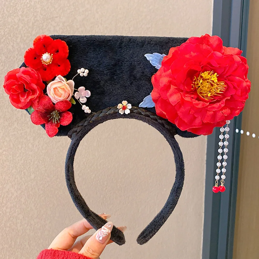 

Flower Chinese Style Headwear Snake Year Velvet Bow Ancient Style Gege Headband Lion Dance Princess Hair Hoop Hanfu Headwear