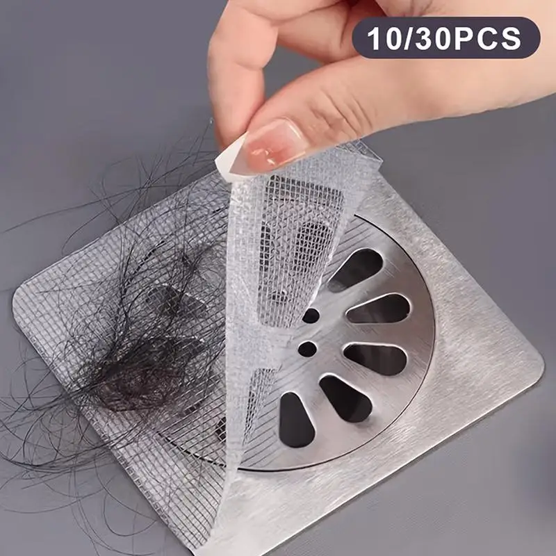 Disposable Shower Drain Hair Catcher Mesh Stickers 10/30Pcs Self Adhesive Traceless for Shower Bathtub Kitchen Sink Filter