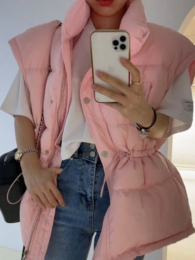 Chic Autumn Winter Waist-Cinching Stand Collar Drawstring Slimming Versatile Cotton Vest Jacket Women's Fashionable Innerwear