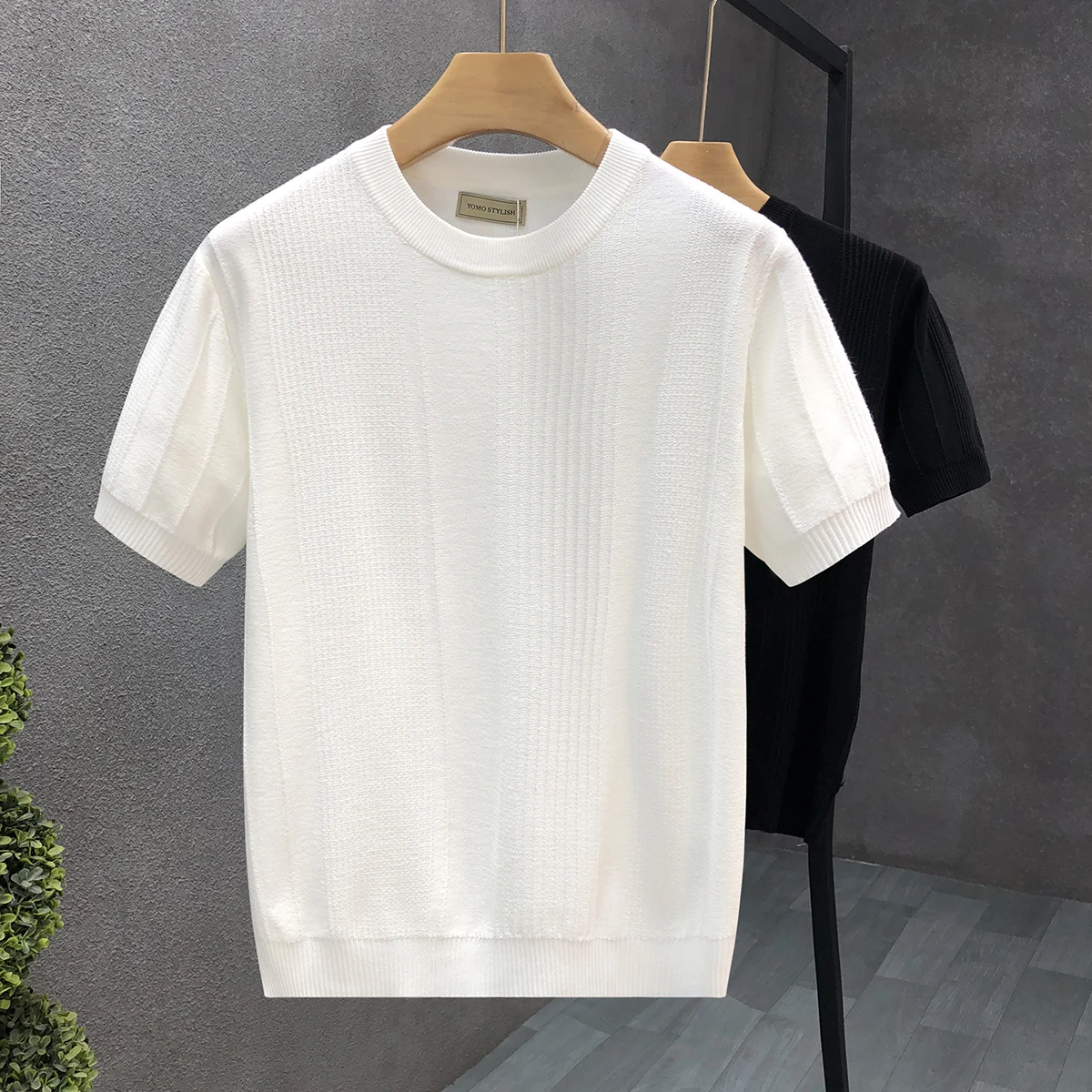 

Summer Men Knitted T Shirt Solid Color O-neck Short Sleeve Casual Men Clothing Streetwear 2024 Fitness Fashion Tee Tops A05