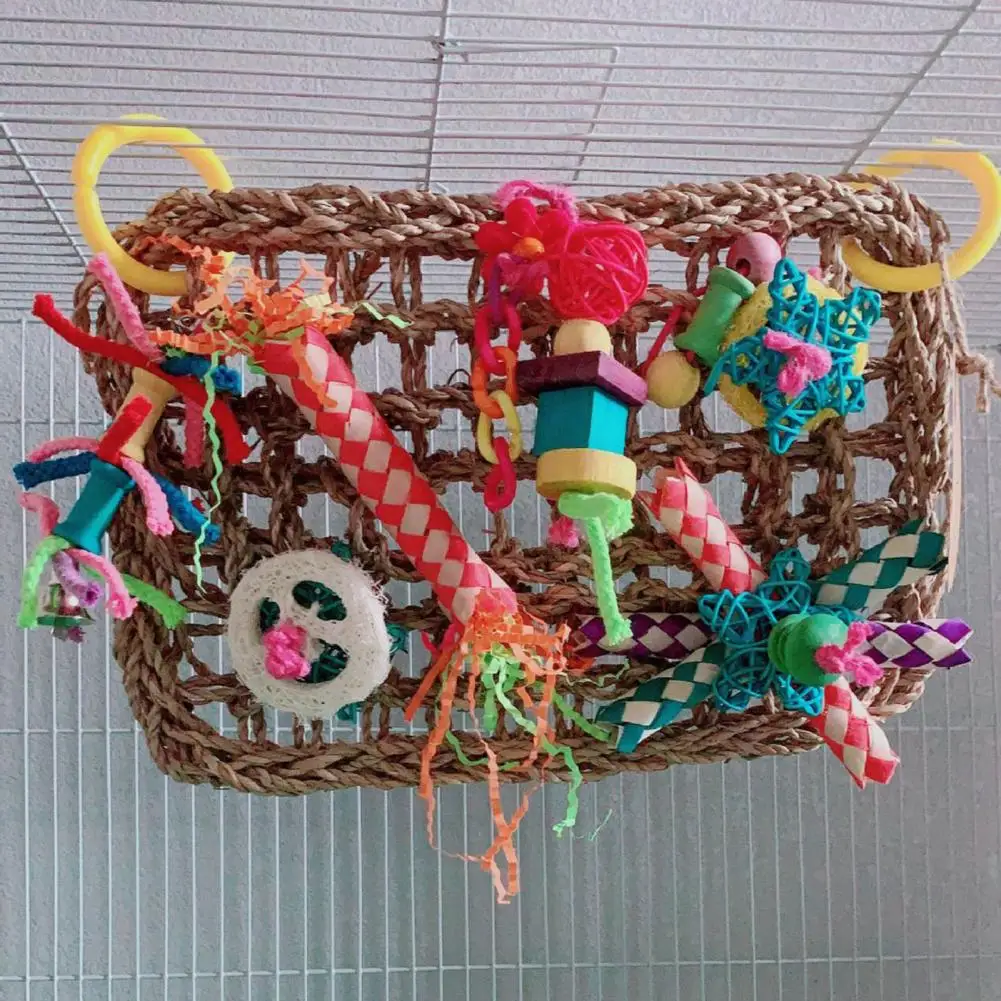 

Parrot Molars Climbing Net,Colorful Wooden Blocks,Safety Parrots Natural Seagrass Woven,Climbing Net Toy,Parrot Accessories