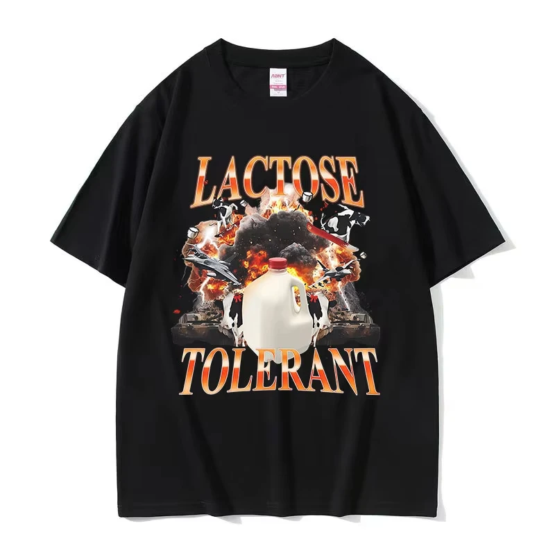 Lactose Tolerant Funny Graphic T Shirt Unisex Vintage High Quality Fashion T-shirts Women Summer O-Neck Oversized Cotton T-shirt