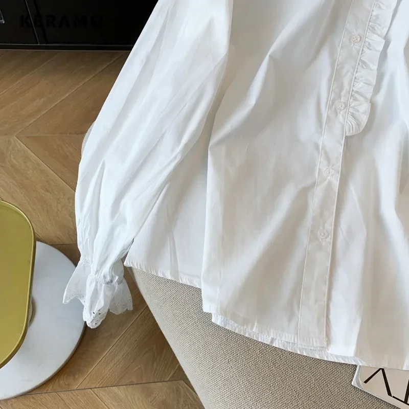 Casual branco elegante manga longa turn-down colarinho cor sólida camisas largas 2025 primavera feminino fino escritório senhora básico blusa