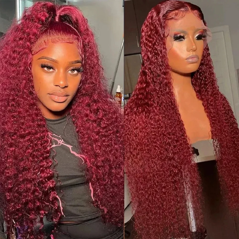 Burgundy Deep Wave Lace Front Wig 99J Red Colored 180Density Human Hair 13x6 HD Water Wave Lace Frontal Wigs For Women Curly Wig