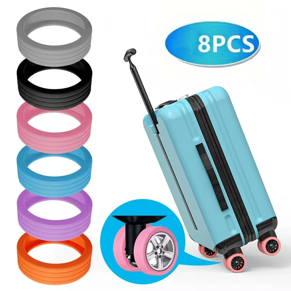 8pcs Silicone Luggage Wheel Covers Suitcase Caster Protectors Reduce Noise Trolley Box Travel Accessories